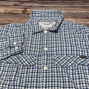 Columbia Long Sleeve Shirt Mens Medium Blue Plaid Omni-Shade Sun Protection UPF